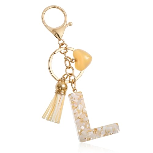 Ouligay L Schlüsselanhänger Buchstabe Bag Charms, Gold Schöne Buchstaben Schlüsselanhänger Taschenanhänger mit Quasten Handtaschen Rucksack Anhänger Buchstabe Tasche Charm für Damen Mädchen Frauen von Ouligay