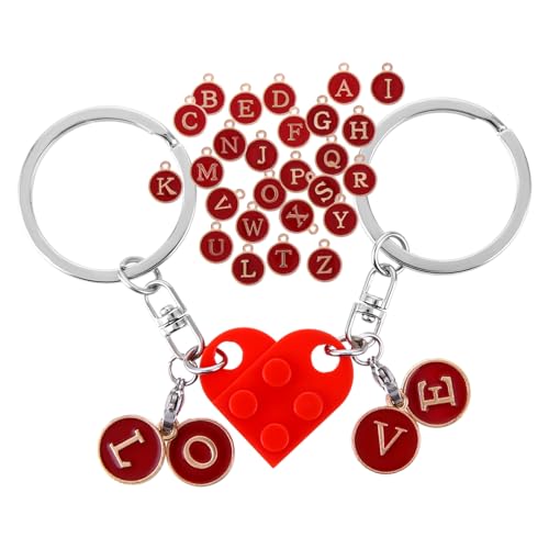 Ouligay Schlüsselanhänger Herz,Partner schlüsselanhänger,Klein Schlüsselanhänger Herz Rot Matching Keychain für Valentinstag Weihnachten Herzförmiger Baustein Schlüsselanhänger von Ouligay