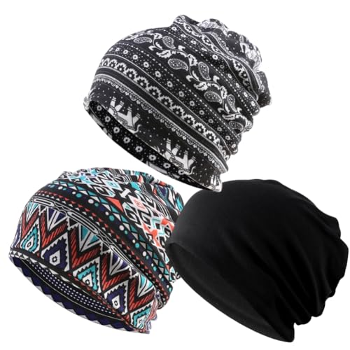 Oulitigy 3er Pack Chemo Mützen Hüte für Männer mit Haarausfall Warme Chemo Kopfbedeckung Mütze Schal Weich und dehnbar Beanie Mütze von Oulitigy