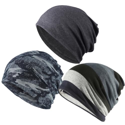 Oulitigy Chemo Hut Beanie Kopfbedeckung 3 Pack Streifen Mütze Stretch Weich Multifunktional Bandana Slouch von Oulitigy