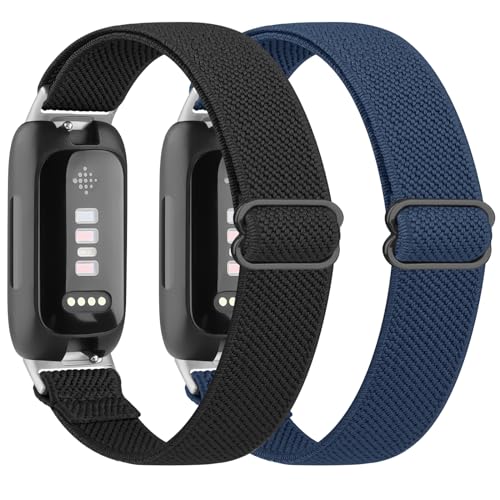 Oumida 2 Stück Armband Kompatibel mit Fitbit inspire 3 Armband für Damen Herren, Weiches Elastisch Sport Nylon Ersatzarmband für Fitbit inspire 3 Armband (Schwarz+Dunkelblau) von Oumida