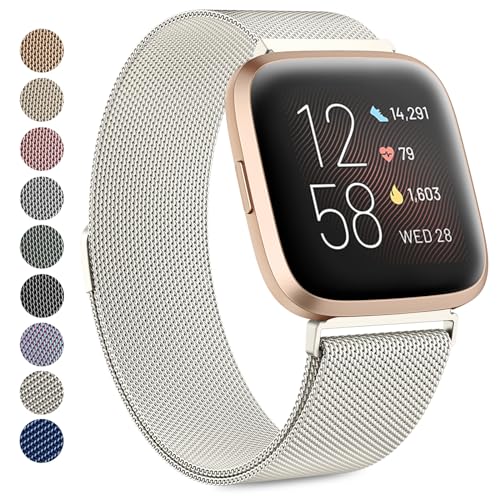 Oumida Armband für Fitbit Versa 2 Armband/Fitbit Versa Armband/Fitbit Versa Lite Armband für Damen Herren, Prämie Edelstahl Metall Ersatzarmband Armbänder mit Starker Magnet, Klein Sternenlicht von Oumida