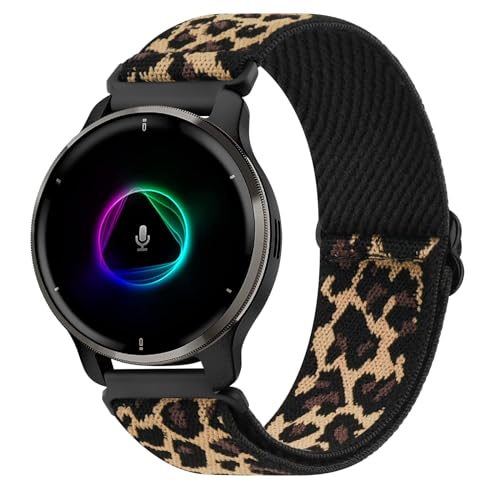 Oumida Armband für Garmin Venu 2 Plus/Venu Sq/Venu Sq 2 Music für Damen Herren, 20mm Nylon Uhrenarmband Elastisches Verstellbar Sport Ersatzband für Garmin Venu Sq 2 Armbänder,Leopard von Oumida