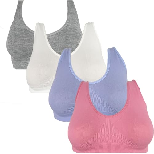 Ouno 4 Stück Set Mädchen Bustier Sport BH Top Seamless Bra 12-14 Jahre Grau/Weiß/Flieder/Beere von Ouno