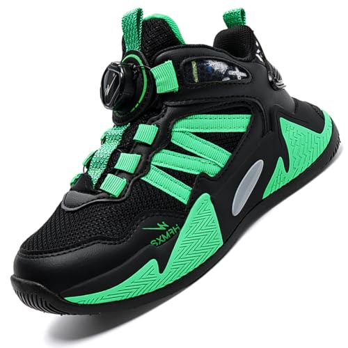 Basketballschuhe Kinder für Jungen und Mädchen High Top Outdoor Sportschuhe Atmungsaktive Turnschuhe Sneaker 90222DSGrün EU 38 von Ouoruee