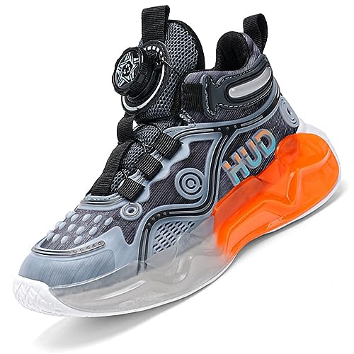 Basketballschuhe Kinder für Jungen und Mädchen High Top Outdoor Sportschuhe Atmungsaktive Turnschuhe Sneaker GrauOrange EU 28 von Ouoruee