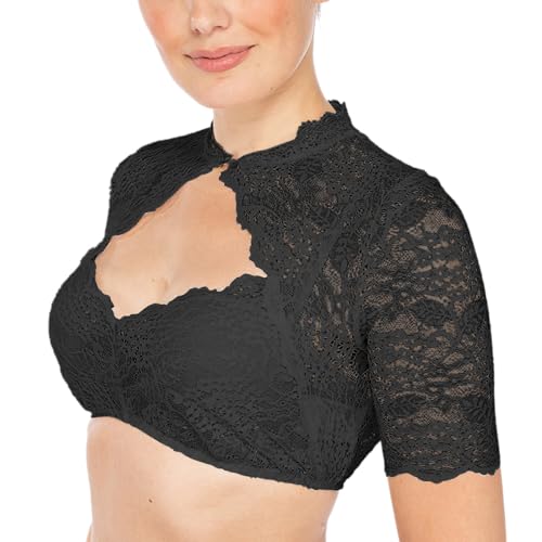 Damen Dirndlbluse Trachtenbluse Transparent Spitze Halbarm Weste Unterwäsche Oberteile für Oktoberfest Trachten Halloween Schwarz L von Ouoruee