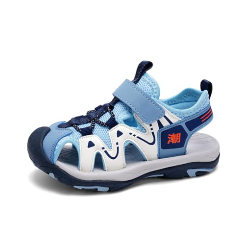 Kinder Sandalen Jungen Trekking Wandern Mädchen Hausschuhe Leicht Sportschuhe Pantoletten Outdoor Badeschuhe Zehe Sandalen Sportliche Sommerschuhe Denim Blau EU 28 von Ouoruee