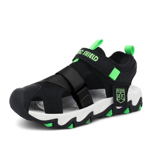 Kinder Sandalen Jungen Trekking Wandern Mädchen Hausschuhe Leicht Sportschuhe Pantoletten Outdoor Badeschuhe Zehe Sandalen Sportliche Sommerschuhe Schwarz Grün EU 39 von Ouoruee