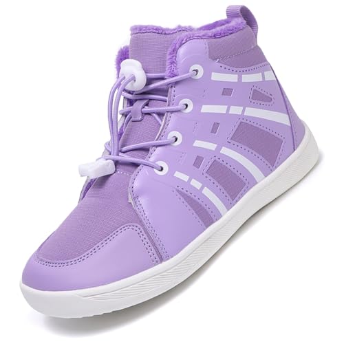 Kinder Winter Baumwolle Stiefel Barfußschuhe Jungen Mädchen Winterschuhe Warme Gefüttert Outdoor Fitnessschuhe Trekking Wanderschuhe Winterstiefel Traillaufschuhe Anglerstiefel YN18Lila EU 35 von Ouoruee