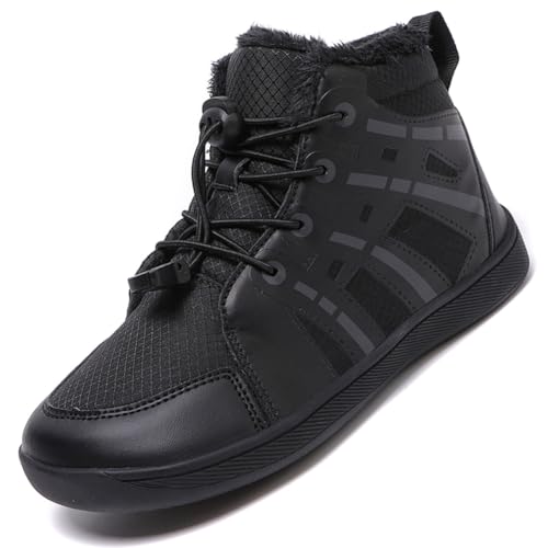 Kinder Winter Baumwolle Stiefel Barfußschuhe Jungen Mädchen Winterschuhe Warme Gefüttert Outdoor Fitnessschuhe Trekking Wanderschuhe Winterstiefel Traillaufschuhe Anglerstiefel YN18Schwarz EU 38 von Ouoruee