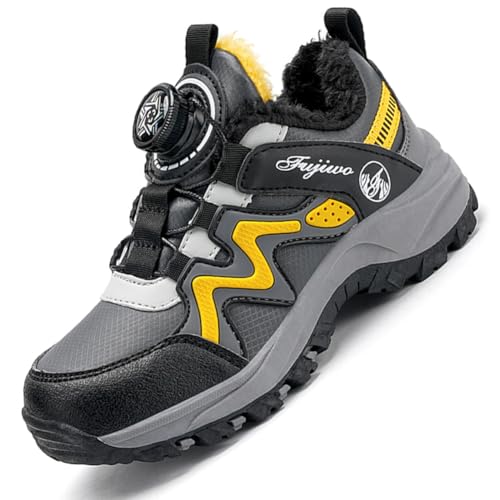 Kinder Winter Baumwolle Stiefel Barfußschuhe Jungen Mädchen Winterschuhe Warme Gefüttert Outdoor Turnschuhe Trekking Wanderschuhe Winterstiefel Traillaufschuhe Anglerstiefel 8522SGelb EU 32 von Ouoruee