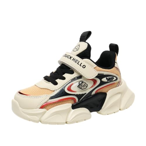 Kinderschuhe Atmungsaktiv Jungen Sportschuhe Mädchen Turnschuhe Laufschuhe Outdoor Walking Jogging Running Fitnesss Tennis rutschfest Hallenschuhe Beige-Schwarz-Orange EU 26 von Ouoruee