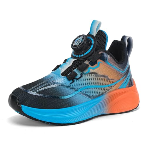Kinderschuhe Atmungsaktiv Jungen Sportschuhe Mädchen Turnschuhe Laufschuhe Outdoor Walking Jogging Running Fitnesss Tennis rutschfest Hallenschuhe Schwarz-Blau-Orange EU 38 von Ouoruee