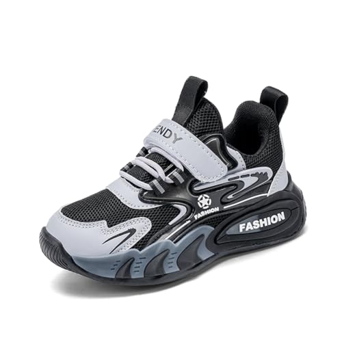 Kinderschuhe Atmungsaktiv Jungen Sportschuhe Mädchen Turnschuhe Laufschuhe Outdoor Walking Jogging Running Fitnesss Tennis rutschfest Hallenschuhe Schwarz-Grau EU 33 von Ouoruee