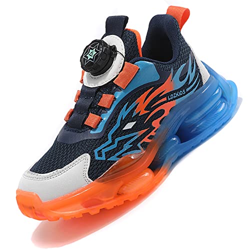 Kinderschuhe Atmungsaktiv Jungen Sportschuhe Mädchen Turnschuhe Laufschuhe mit Drehschnalle und rutschfest Leicht Luftkissen Sohle Orange EU 30 von Ouoruee