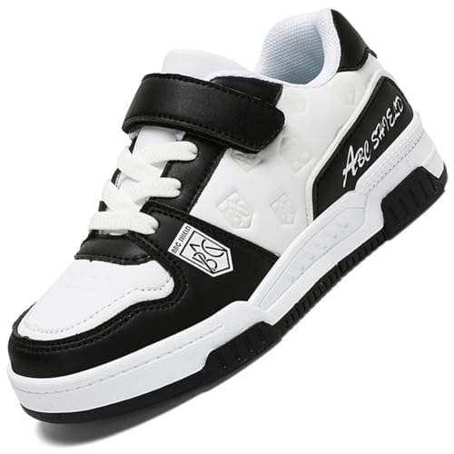 Kinderschuhe Atmungsaktiv Mädchen Sportschuhe Jungen Turnschuhe Laufschuhe mit Drehknopf und rutschfest Luftpolster Sohle,Wasserdicht Leder Oberfläche SWeiß EU 36 von Ouoruee