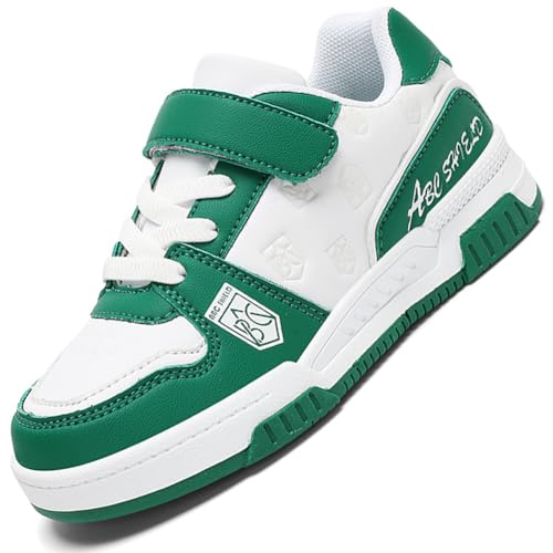 Kinderschuhe Atmungsaktiv Mädchen Sportschuhe Jungen Turnschuhe Laufschuhe mit Drehknopf und rutschfest Luftpolster Sohle,Wasserdicht Leder Oberfläche WGrün EU 31 von Ouoruee