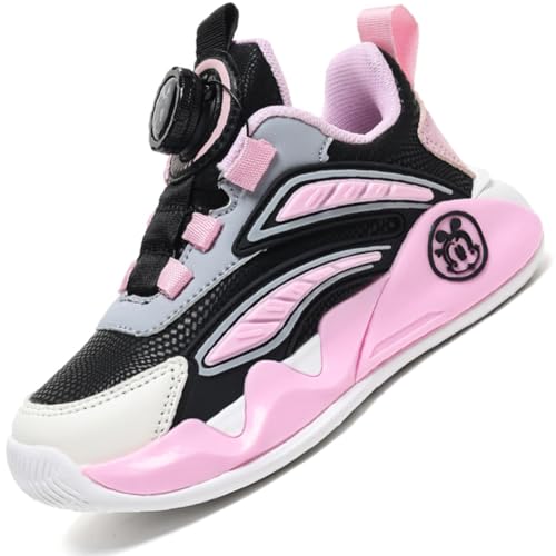Kinderschuhe Mädchen Sportschuhe Jungen Turnschuhe Laufschuhe mit Drehknopf und rutschfest Luftpolster Sohle,Wasserdicht Leder Oberfläche GSRosa EU 33 von Ouoruee