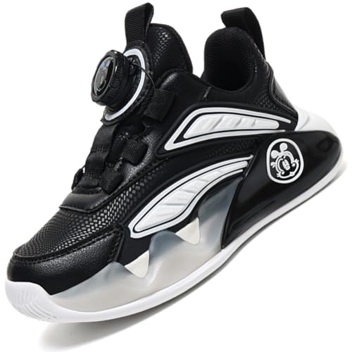 Kinderschuhe Mädchen Sportschuhe Jungen Turnschuhe Laufschuhe mit Drehknopf und rutschfest Luftpolster Sohle,Wasserdicht Leder Oberfläche SWeiß EU 33 von Ouoruee