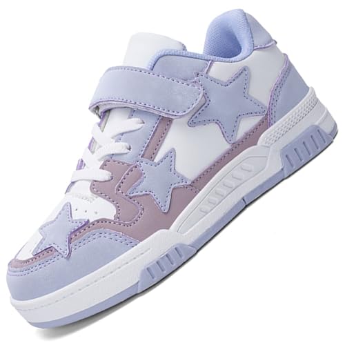 Kinderschuhe Mädchen Sportschuhe Jungen Turnschuhe Laufschuhe mit Klettverschluss und rutschfest Luftpolster Sohle,Wasserdicht Leder Oberfläche Lila EU 38 von Ouoruee