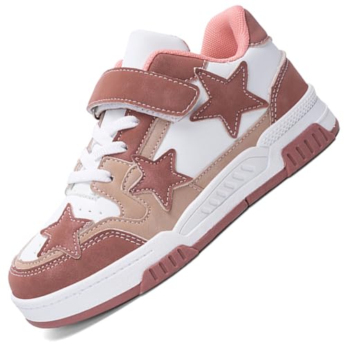 Kinderschuhe Mädchen Sportschuhe Jungen Turnschuhe Laufschuhe mit Klettverschluss und rutschfest Luftpolster Sohle,Wasserdicht Leder Oberfläche Rosa EU 28 von Ouoruee