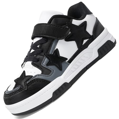 Kinderschuhe Mädchen Sportschuhe Jungen Turnschuhe Laufschuhe mit Klettverschluss und rutschfest Luftpolster Sohle,Wasserdicht Leder Oberfläche SWeiß EU 28 von Ouoruee