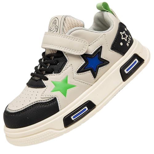 Kinderschuhe Mädchen Sportschuhe Jungen Turnschuhe Laufschuhe mit Klettverschluss und rutschfest Luftpolster Sohle,Wasserdicht Leder Oberfläche Schwarz EU 26 von Ouoruee