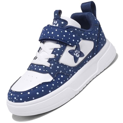 Kinderschuhe Mädchen Sportschuhe Jungen Turnschuhe Laufschuhe mit Klettverschluss und rutschfest Luftpolster Sohle,Wasserdicht Leder Oberfläche WBlau EU 29 von Ouoruee