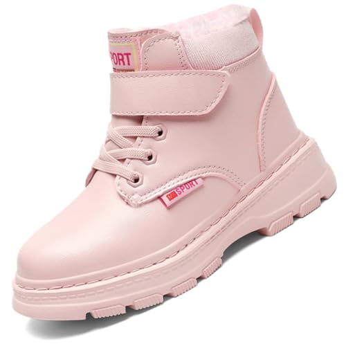 Kinderschuhe Wanderschuhe Mädchen Sportschuhe Jungen Turnschuhe Laufschuhe Trekking Baumwollschuhe Wanderstiefel mit Klettverschluss,Wasserdicht Leder Oberfläche Rosa EU 29 von Ouoruee