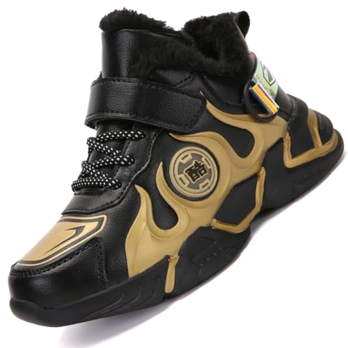 Kinderschuhe Wanderschuhe Mädchen Sportschuhe Jungen Turnschuhe Laufschuhe Trekking Baumwollschuhe Wanderstiefel mit Klettverschluss,Wasserdicht Leder Oberfläche SGold EU 39 von Ouoruee