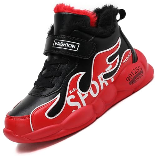 Kinderschuhe Wanderschuhe Mädchen Sportschuhe Jungen Turnschuhe Laufschuhe Trekking Baumwollschuhe Wanderstiefel mit Klettverschluss,Wasserdicht Leder Oberfläche SRot EU 31 von Ouoruee