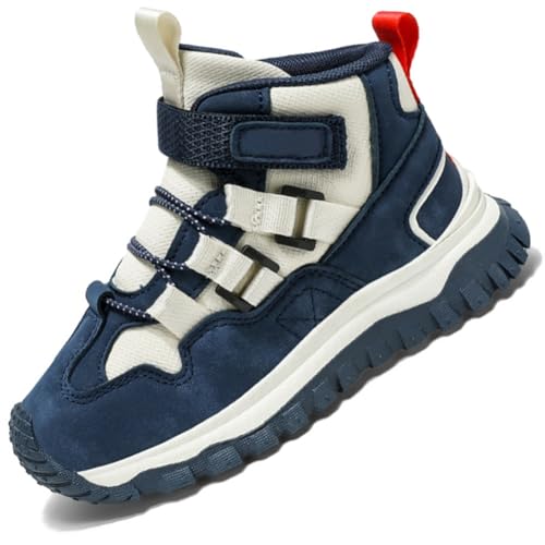 Kinderschuhe Wanderschuhe Mädchen Sportschuhe Jungen Turnschuhe Laufschuhe Trekking Wanderstiefel mit Klettverschluss und rutschfest Luftpolster Sohle,Wasserdicht Leder Oberfläche DBlau EU 30 von Ouoruee