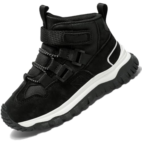 Kinderschuhe Wanderschuhe Mädchen Sportschuhe Jungen Turnschuhe Laufschuhe Trekking Wanderstiefel mit Klettverschluss und rutschfest Luftpolster Sohle,Wasserdicht Leder Oberfläche Schwarz EU 38 von Ouoruee