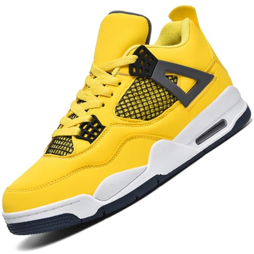 Ouoruee AJ 4 Retro Sneaker Herren Damen Schuhe Skateboardschuhe Laufschuhe Turnschuhe mit Luftpolster Walkingschuhe Basketballschuhe Sportschuhe Gelb 39 EU von Ouoruee