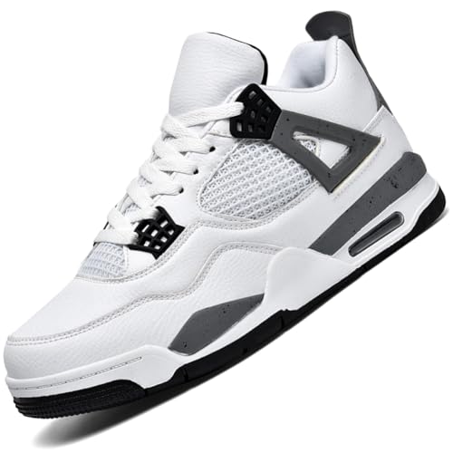 Ouoruee AJ 4 Retro Sneaker Herren Damen Schuhe Skateboardschuhe Laufschuhe Turnschuhe mit Luftpolster Walkingschuhe Basketballschuhe Sportschuhe WeißGrau 39 EU von Ouoruee