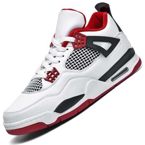 Ouoruee AJ 4 Retro Sneaker Herren Damen Schuhe Skateboardschuhe Laufschuhe Turnschuhe mit Luftpolster Walkingschuhe Basketballschuhe Sportschuhe WeißRot 39 EU von Ouoruee