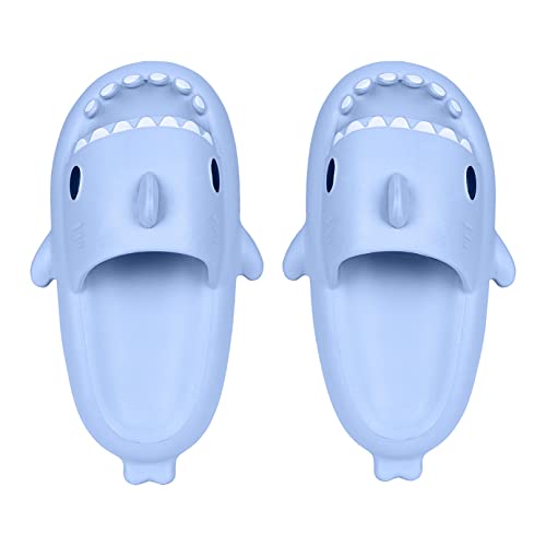 Ouoruee Damen Herren Kinder Shark Slides 4CM Sohle Hai Slippers Hausschuhe Unisex Sandalen Rutschfest Badeschuhe Schlappen Home Pantoffeln SharkLightBlue EU 36/37 von Ouoruee