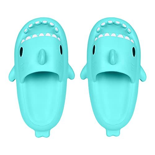 Ouoruee Damen Herren Kinder Shark Slides 4CM Sohle Hai Slippers Hausschuhe Unisex Sandalen Rutschfest Badeschuhe Schlappen Home Pantoffeln SharkMintGreen EU 32/33 von Ouoruee