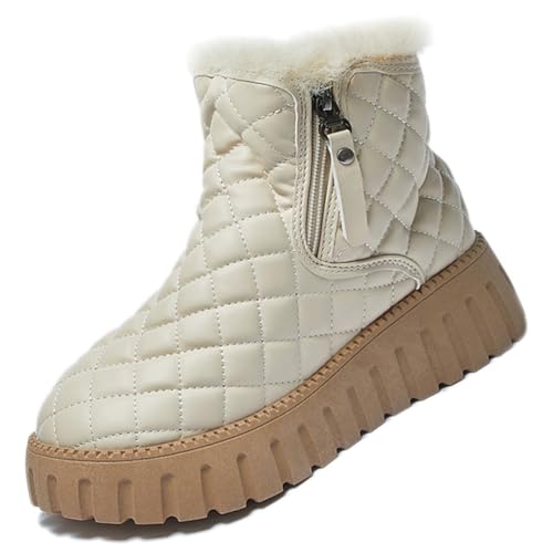 Ouoruee Damen Stiefeletten Plateau Boots Warm Gefüttert Profilsohle Beige EU 36 von Ouoruee