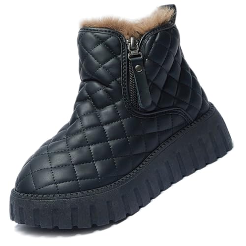 Ouoruee Damen Stiefeletten Plateau Boots Warm Gefüttert Profilsohle Reißverschluss Schwarz EU 37 von Ouoruee