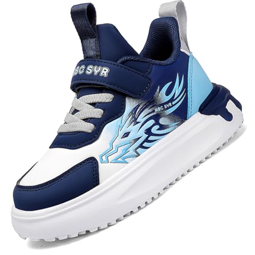 Ouoruee Kinder Laufschuhe Sportschuhe Mode Jungen Sneaker Leder Wasserdicht Turnschuhe mit Klettverschluss EU 29-39 Blau EU 30 von Ouoruee