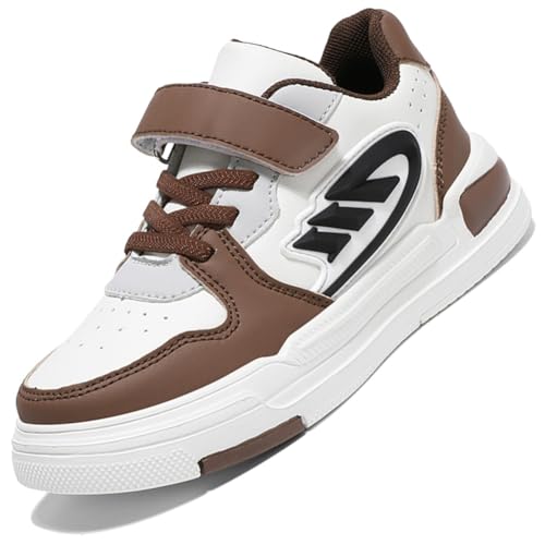 Ouoruee Kinder Laufschuhe Sportschuhe Mode Jungen Sneaker Leder Wasserdicht Turnschuhe mit Klettverschluss EU 29-39 Braun EU 34 von Ouoruee