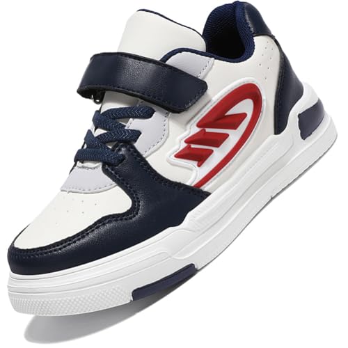 Ouoruee Kinder Laufschuhe Sportschuhe Mode Jungen Sneaker Leder Wasserdicht Turnschuhe mit Klettverschluss EU 29-39 DBRot EU 37 von Ouoruee