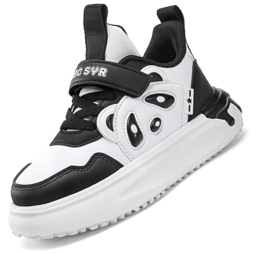 Ouoruee Kinder Laufschuhe Sportschuhe Mode Jungen Sneaker Leder Wasserdicht Turnschuhe mit Klettverschluss EU 29-39 Schwarz EU 32 von Ouoruee