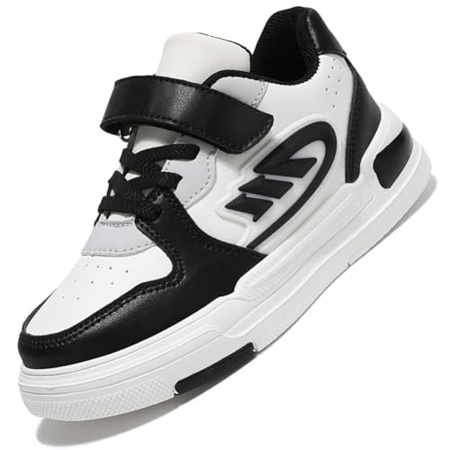 Ouoruee Kinder Laufschuhe Sportschuhe Mode Jungen Sneaker Leder Wasserdicht Turnschuhe mit Klettverschluss EU 29-39 Schwarz EU 36 von Ouoruee