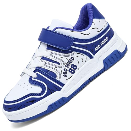 Ouoruee Kinder Laufschuhe Sportschuhe Mode Jungen Sneaker Leder Wasserdicht Turnschuhe mit Klettverschluss EU 29-39 WBBlau EU 37 von Ouoruee