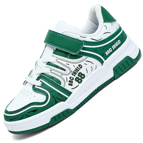 Ouoruee Kinder Laufschuhe Sportschuhe Mode Jungen Sneaker Leder Wasserdicht Turnschuhe mit Klettverschluss EU 29-39 WGrün EU 36 von Ouoruee