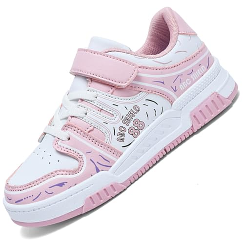 Ouoruee Kinder Laufschuhe Sportschuhe Mode Jungen Sneaker Leder Wasserdicht Turnschuhe mit Klettverschluss EU 29-39 WRosa EU 36 von Ouoruee