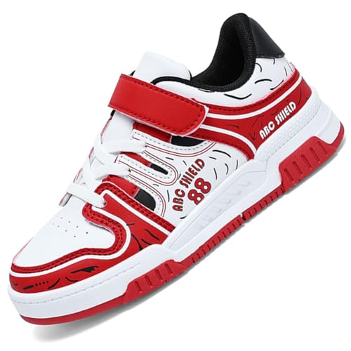 Ouoruee Kinder Laufschuhe Sportschuhe Mode Jungen Sneaker Leder Wasserdicht Turnschuhe mit Klettverschluss EU 29-39 WRot EU 39 von Ouoruee